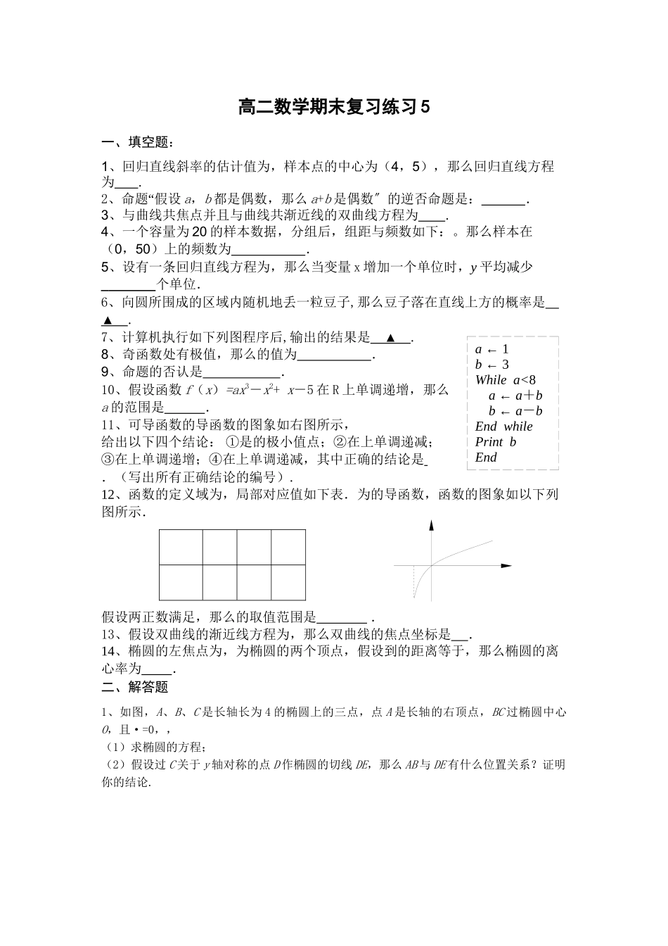 2023年高二数学上期末复习题及答案52.docx_第1页