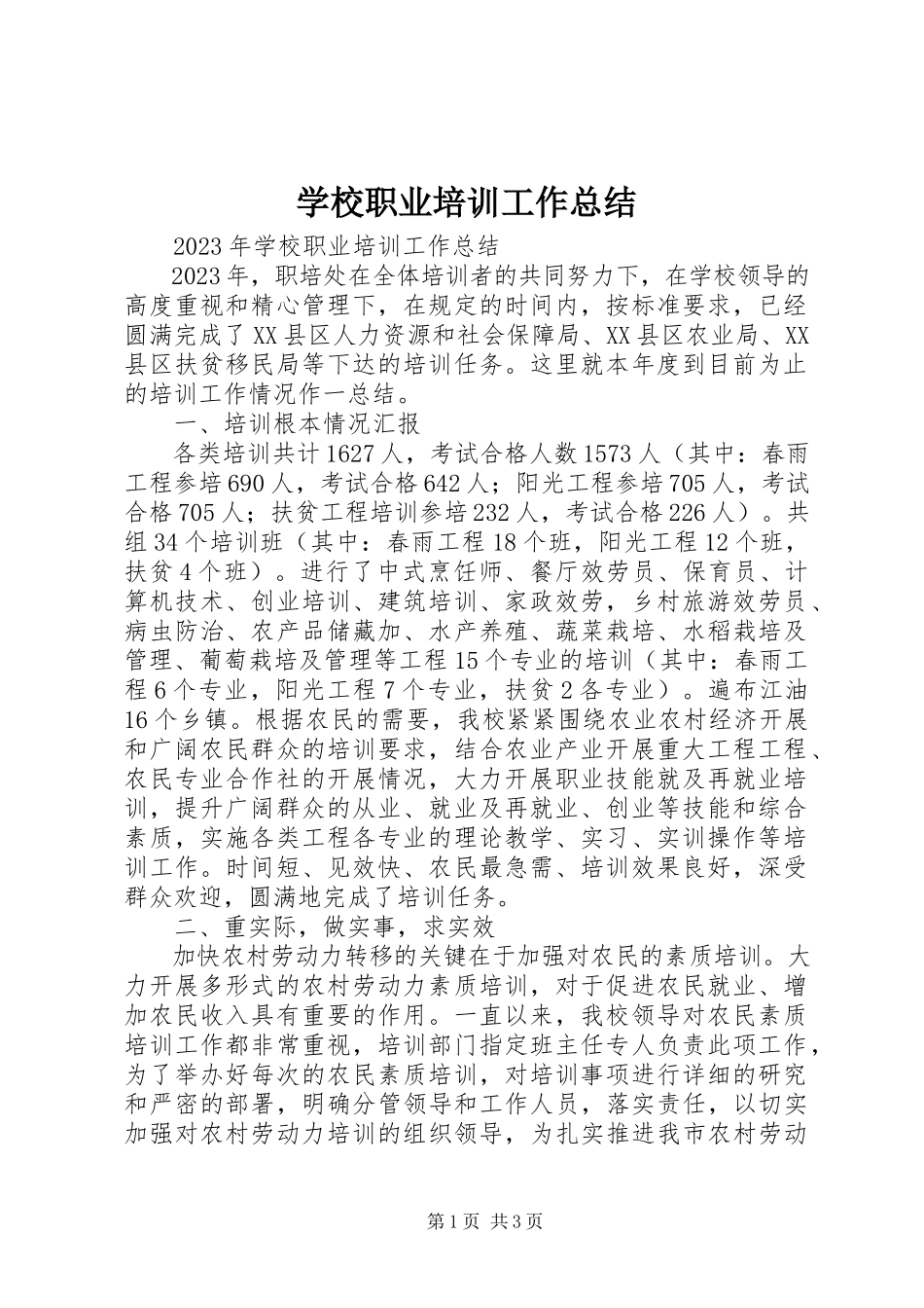 2023年学校职业培训工作总结.docx_第1页
