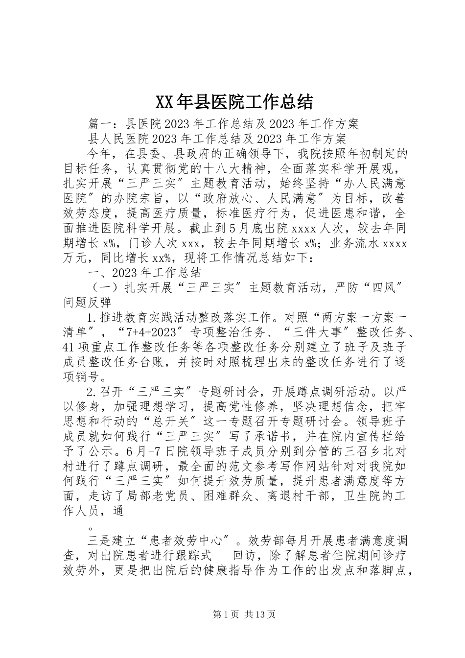 2023年县医院工作总结.docx_第1页