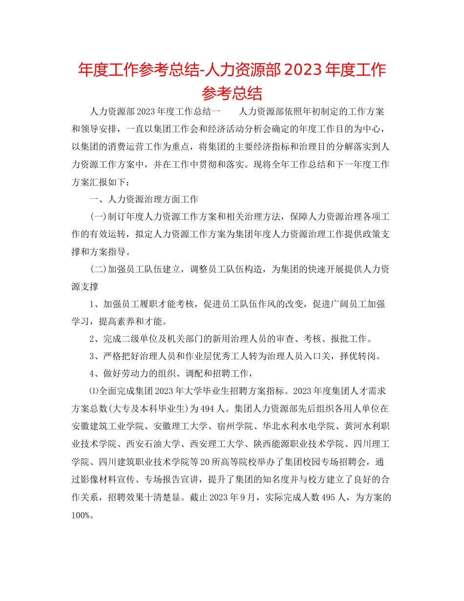 2023年度工作总结人力资源部度工作总结.docx_第1页