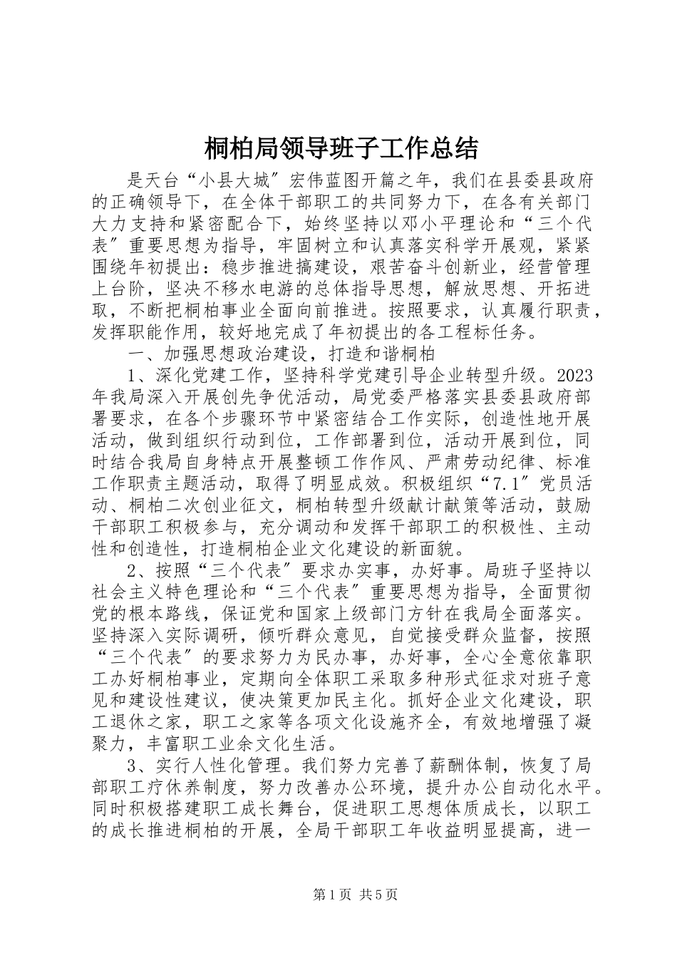 2023年桐柏局领导班子工作总结.docx_第1页