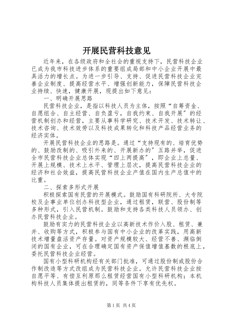 2023年发展民营科技意见.docx_第1页
