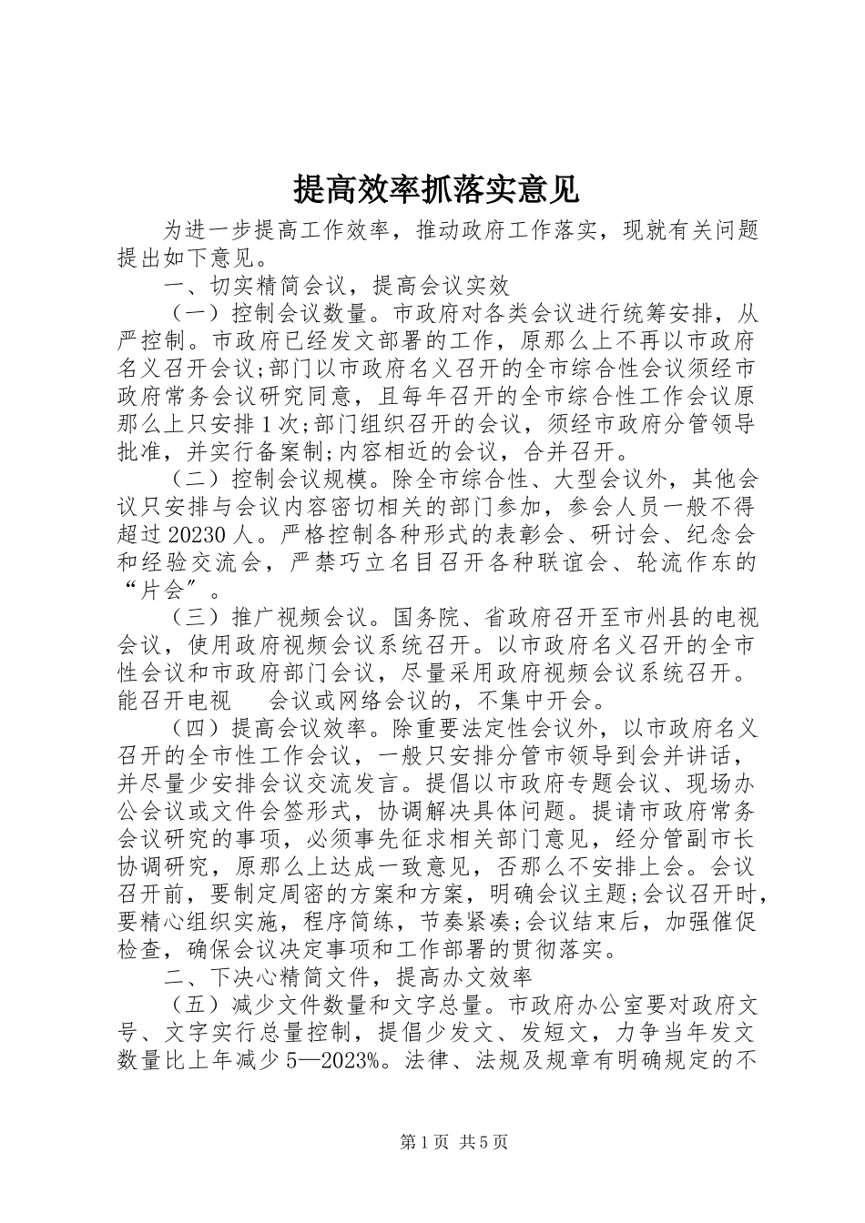 2023年提高效率抓落实意见.docx_第1页