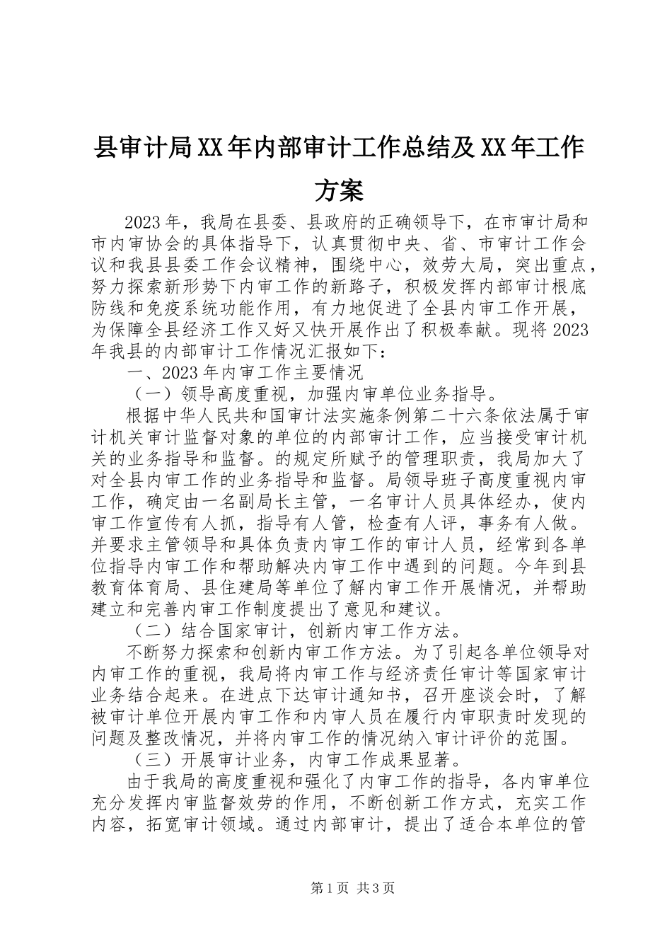 2023年县审计局内部审计工作总结及工作计划.docx_第1页