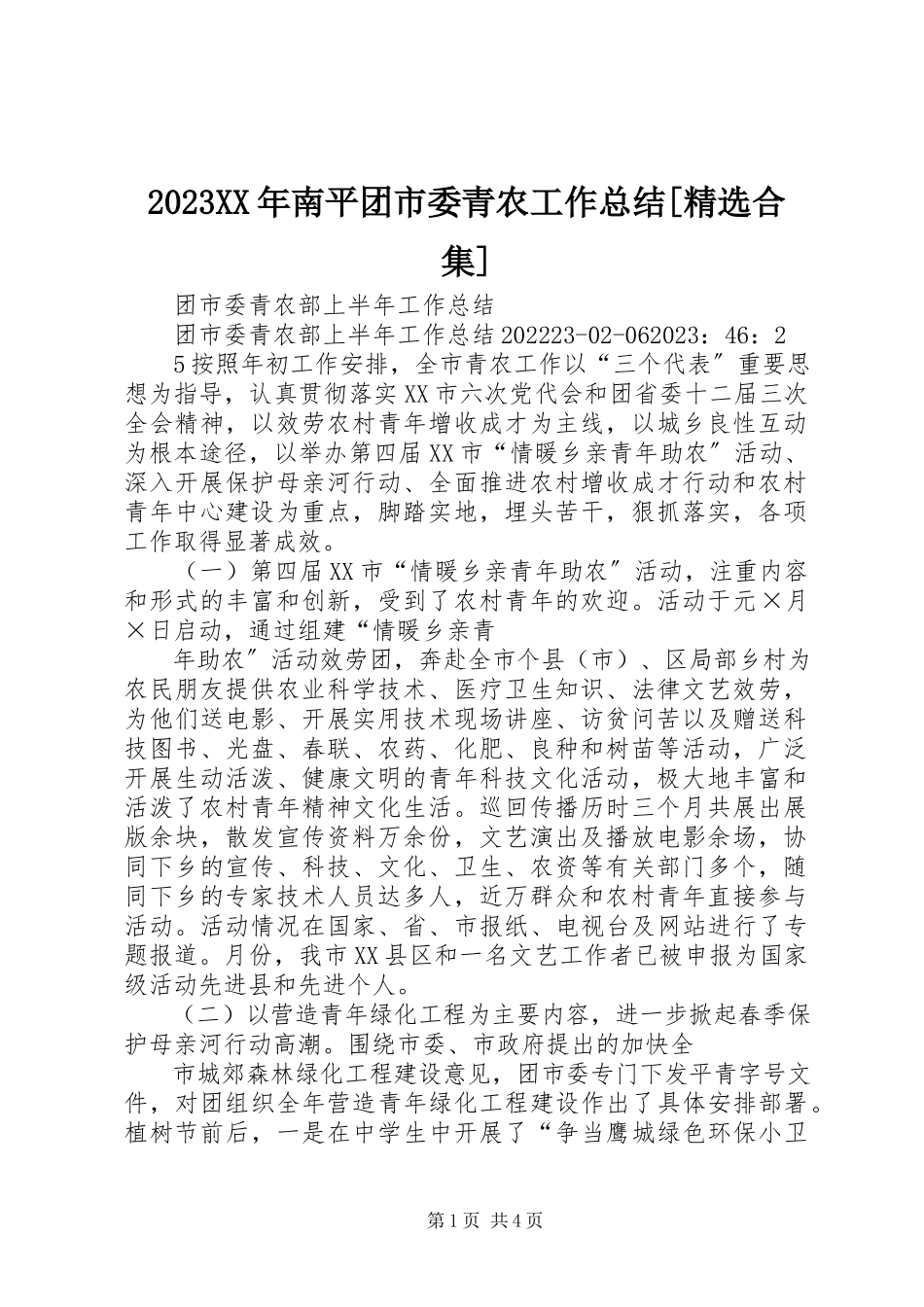 2023年南平团市委青农工作总结精选合集新编.docx_第1页