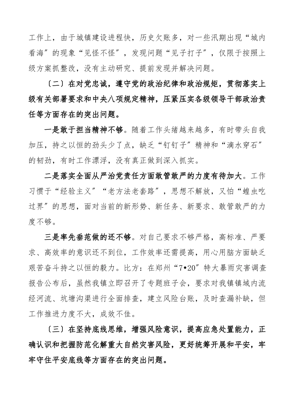 x7.20特大暴雨灾害追责问责案件以案促改专题民主生活会个人对照检查材料.docx_第2页