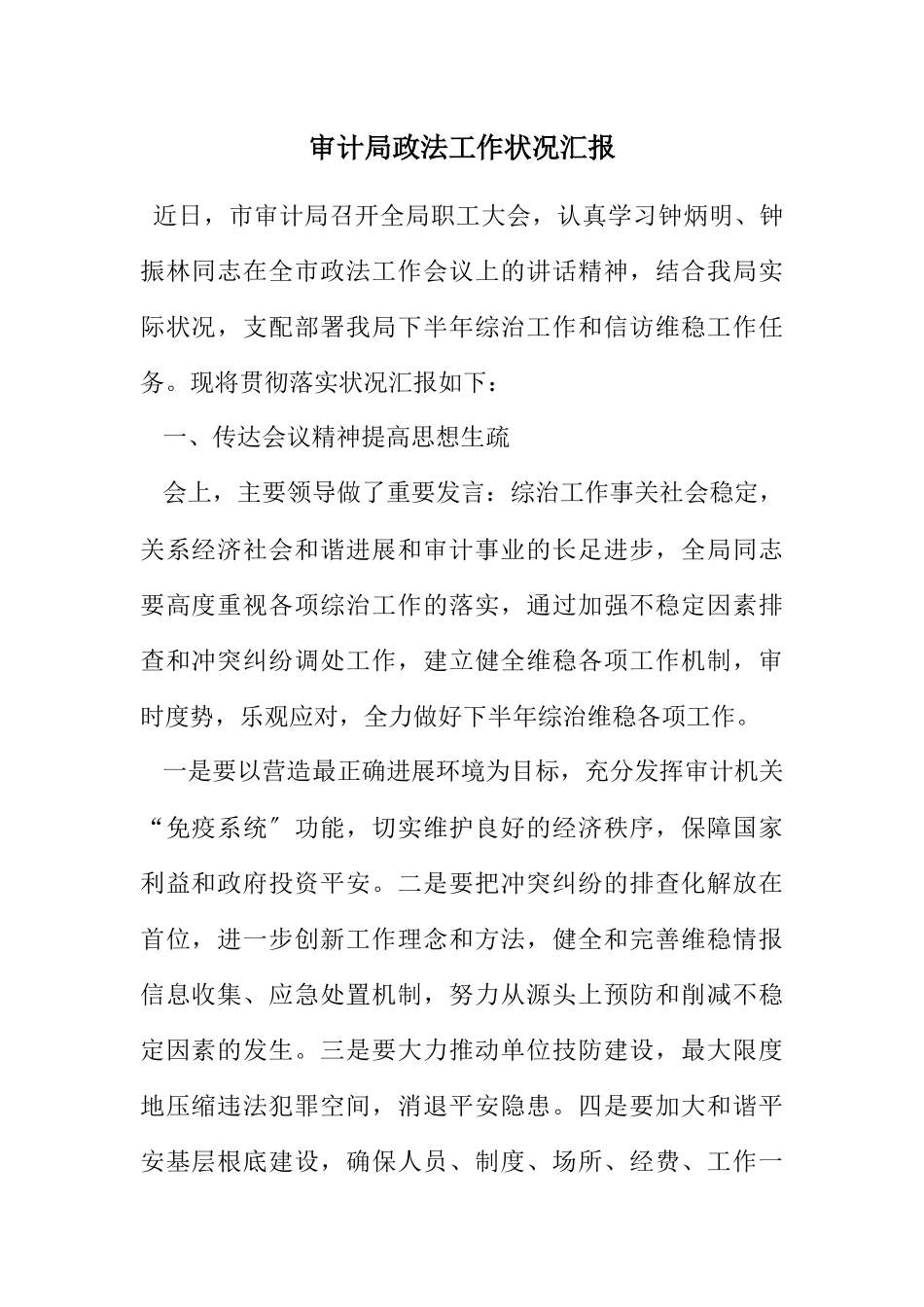 2023年审计局政法工作情况汇报.docx_第1页