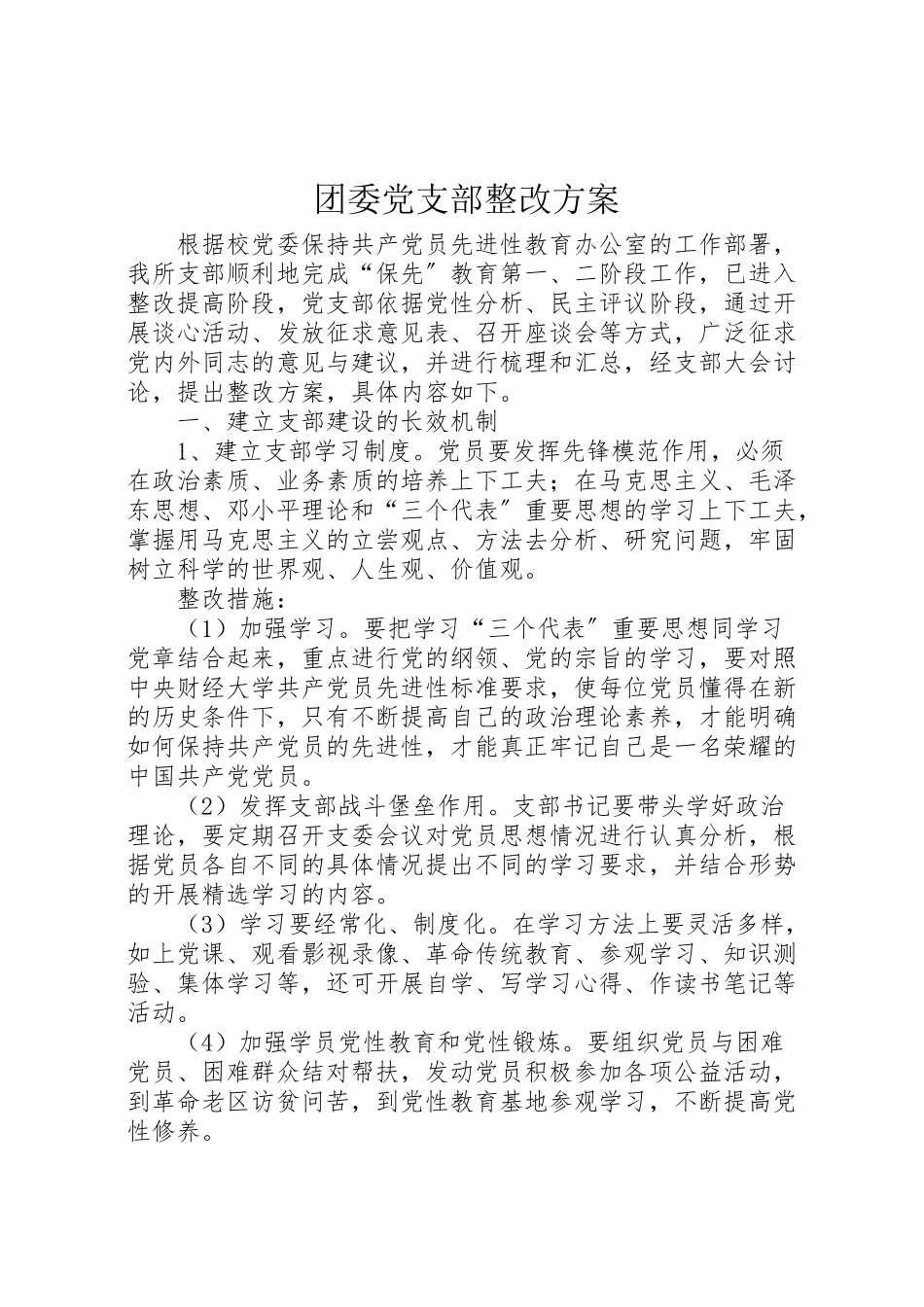 2023年团委党支部整改方案.doc_第1页