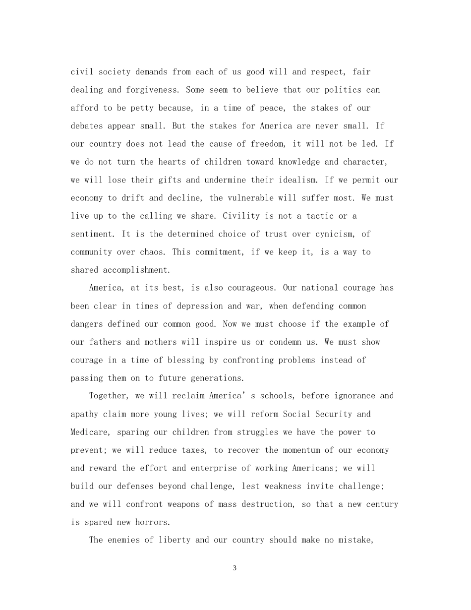 2023年美国总统乔治布什就职演讲稿.docx_第3页