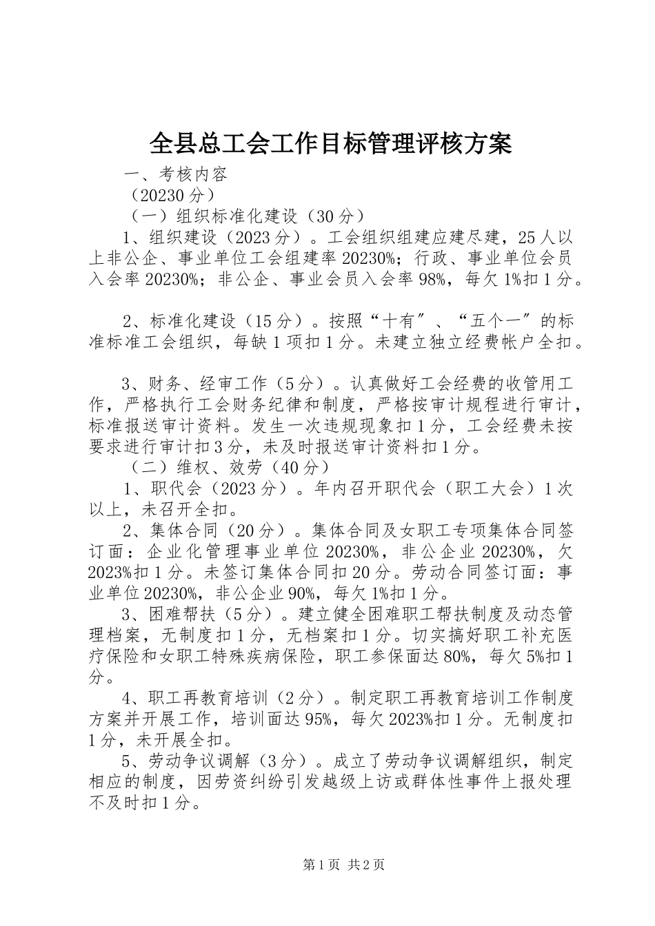 2023年全县总工会工作目标管理评核方案.docx_第1页