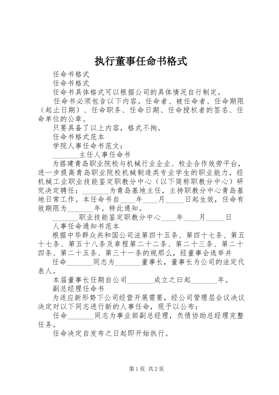 2023年执行董事任命书格式.docx_第1页