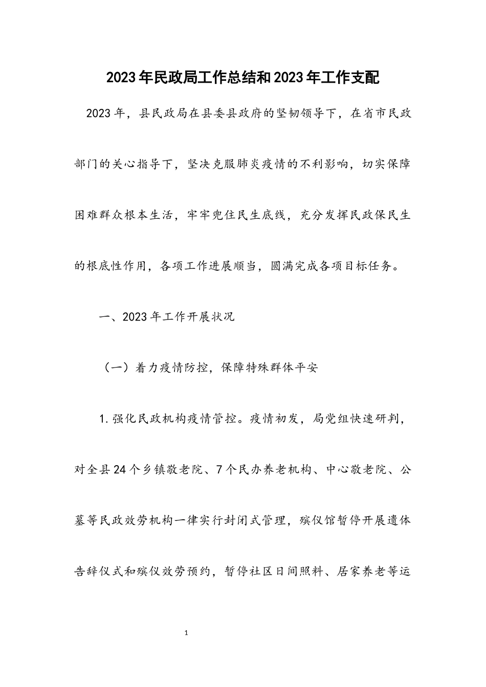 2023年民政局工作总结和2023年工作安排.docx_第1页