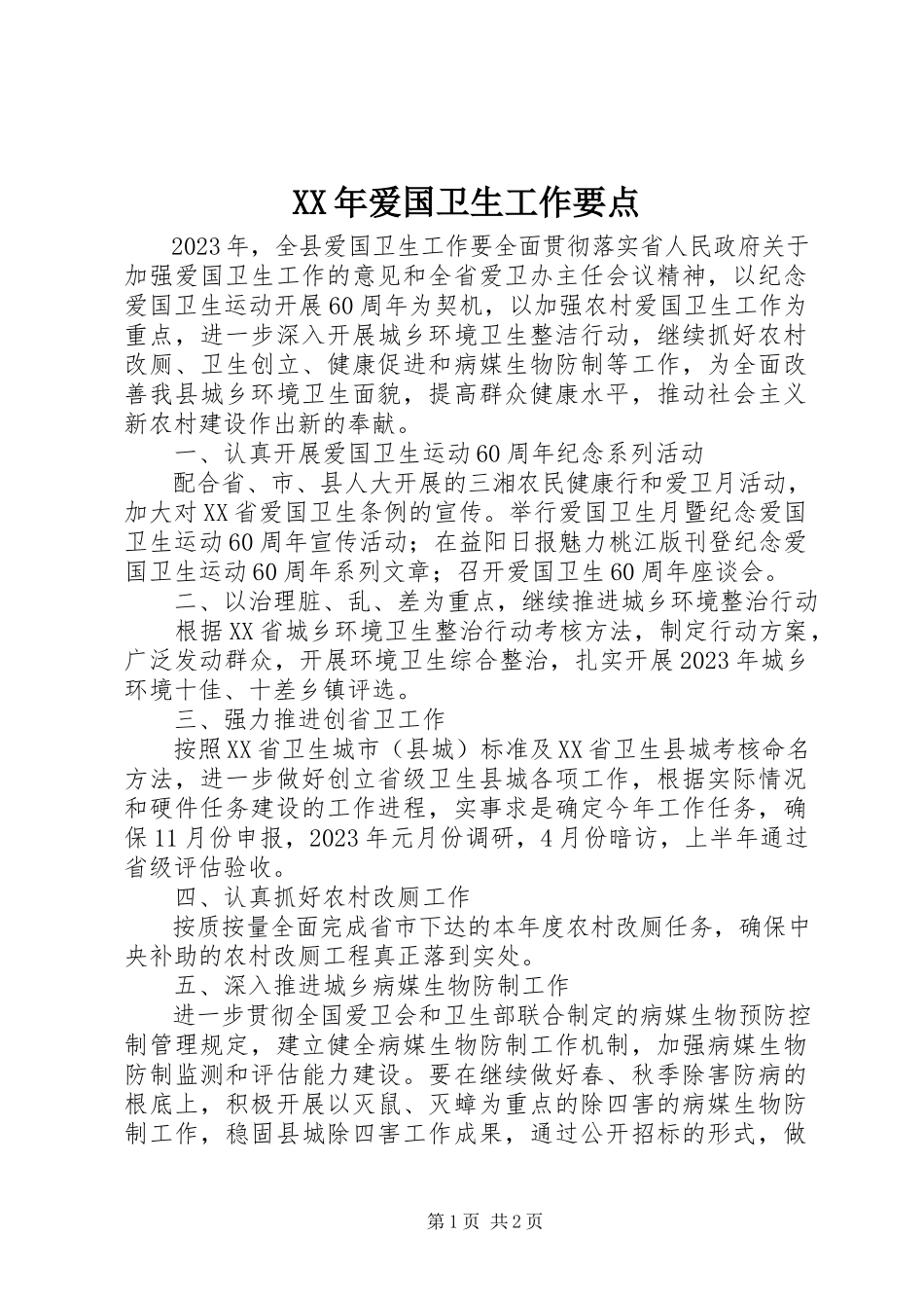 2023年爱国卫生工作要点.docx_第1页