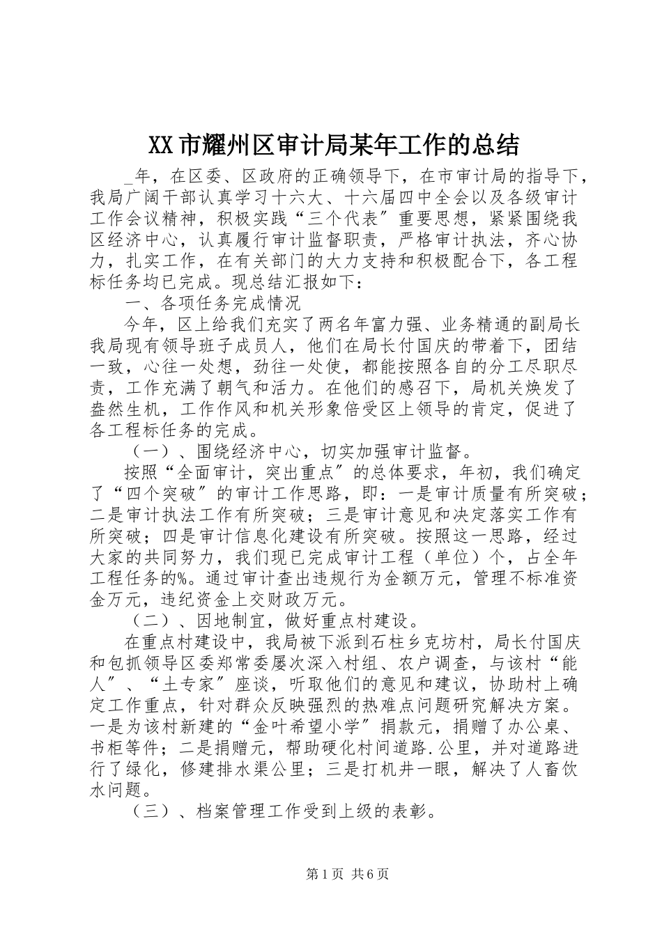 2023年XX市耀州区审计局工作的总结新编.docx_第1页