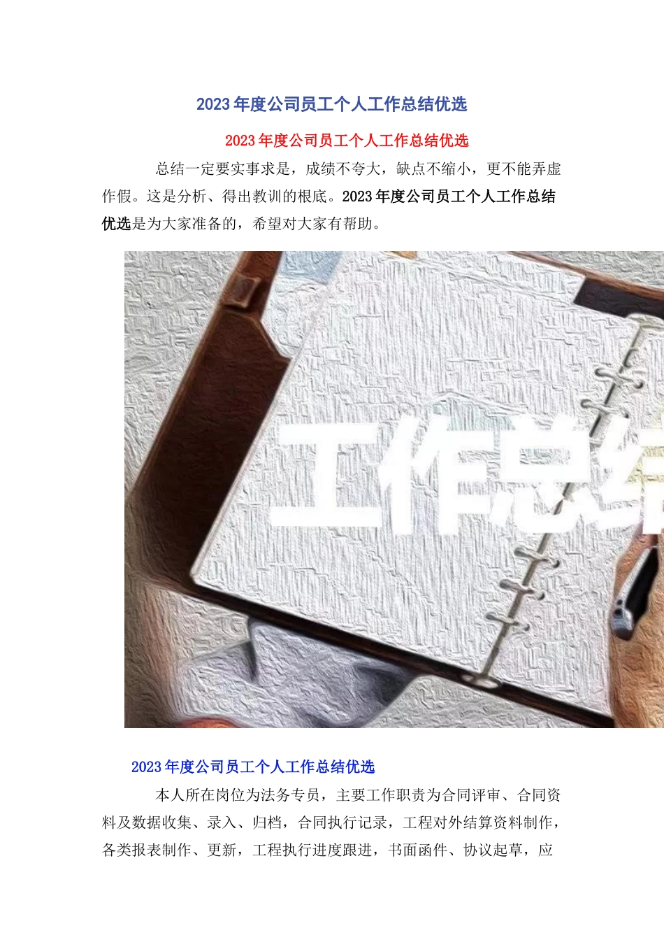 2023年度公司员工个人工作总结优选2.docx_第1页