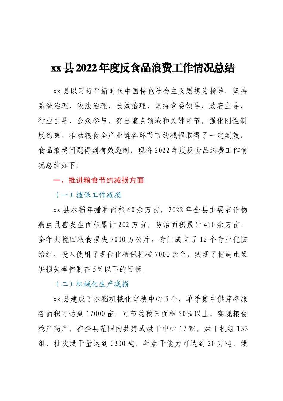 XX县2022年度反食品浪费工作情况总结.docx_第1页