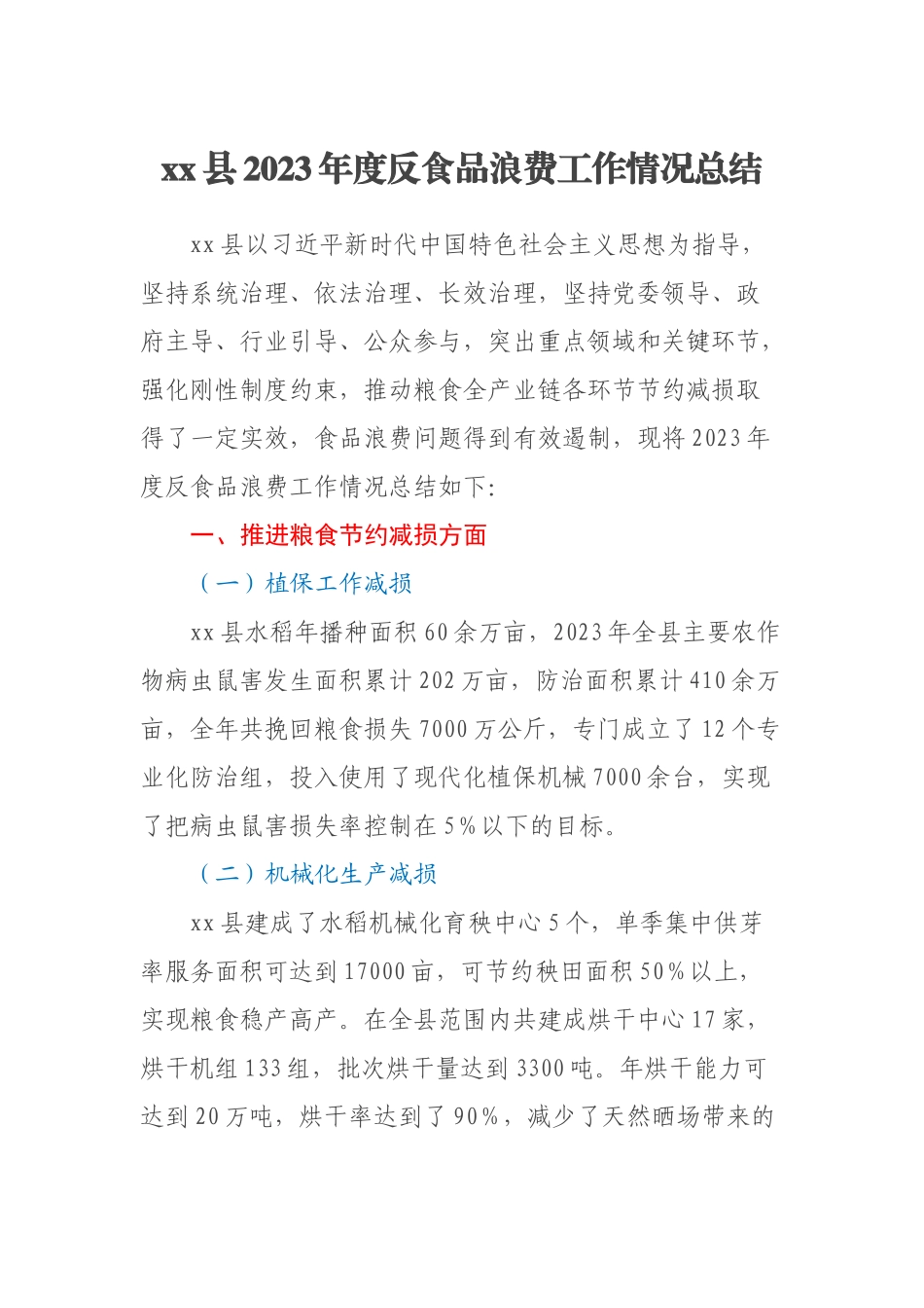 XX县2023年度反食品浪费工作情况总结.docx_第1页