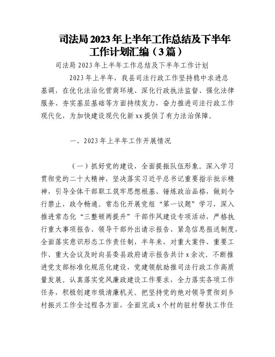 （3篇）司法局2023年上半年工作总结及下半年工作计划汇编.docx_第1页