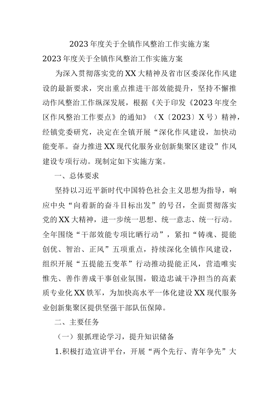 2023年度关于全镇作风整治工作实施方案.docx_第1页