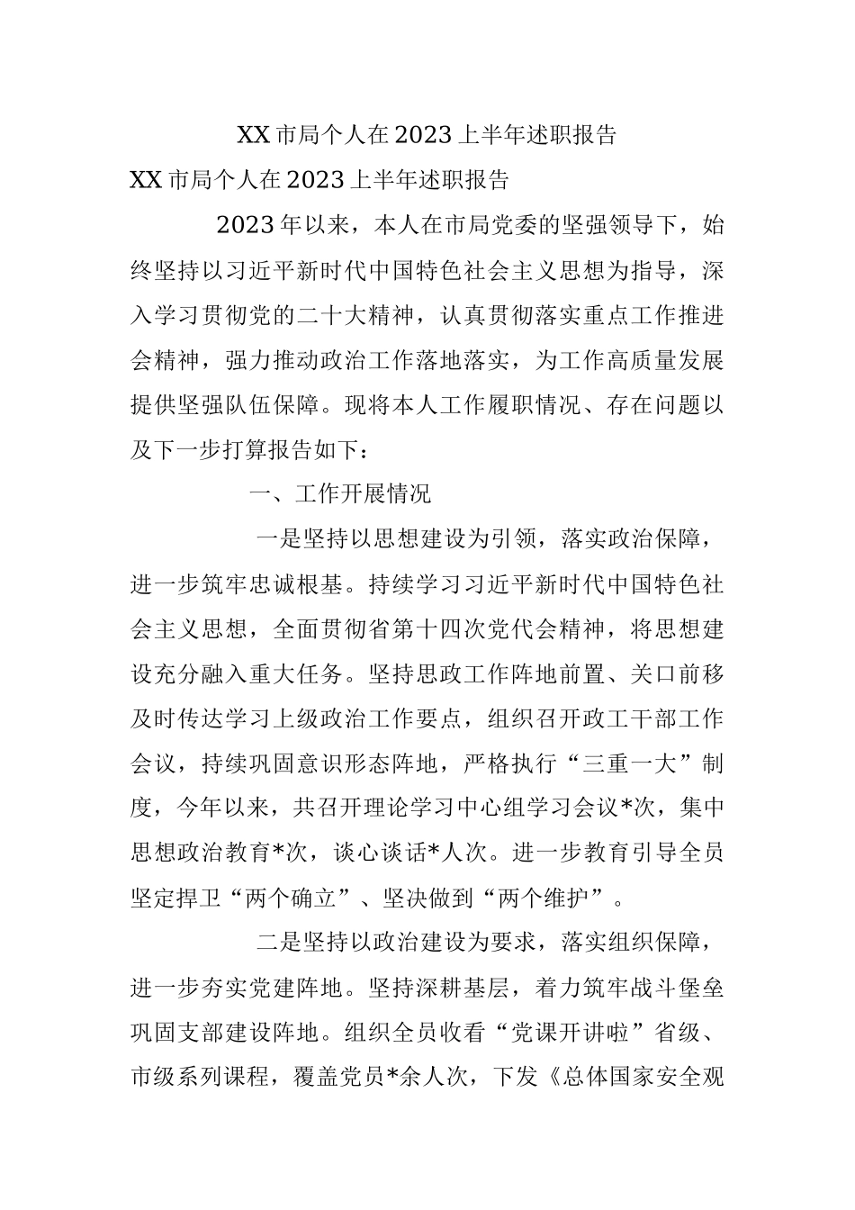 XX市局个人在2023上半年述职报告.docx_第1页