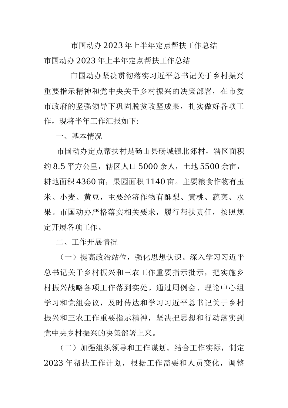 市国动办2023年上半年定点帮扶工作总结.docx_第1页
