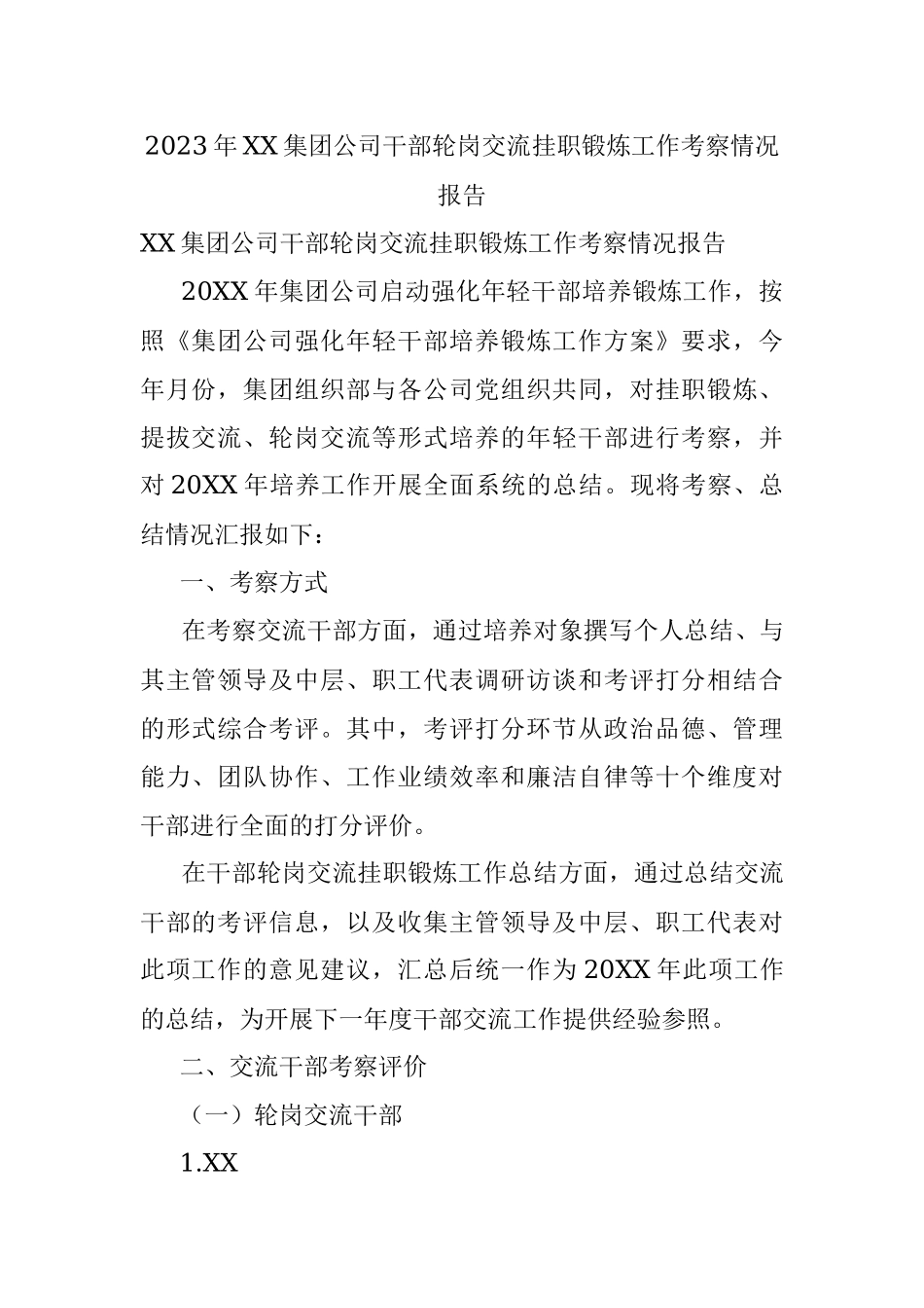 2023年XX集团公司干部轮岗交流挂职锻炼工作考察情况报告.docx_第1页