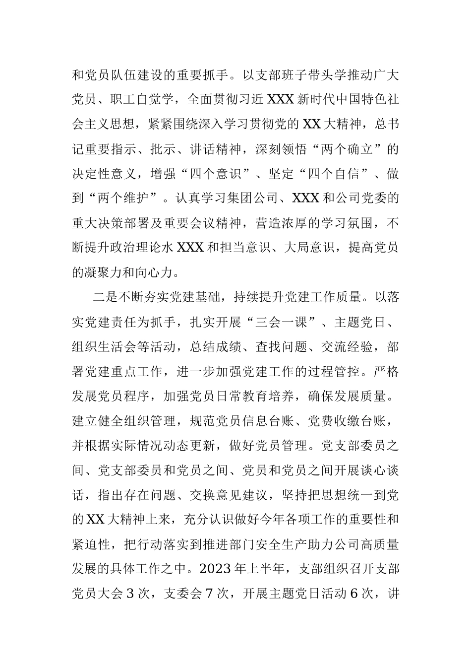 XXX党支部2023年上半年落实全面从严治党主体责任情况汇报.docx_第2页