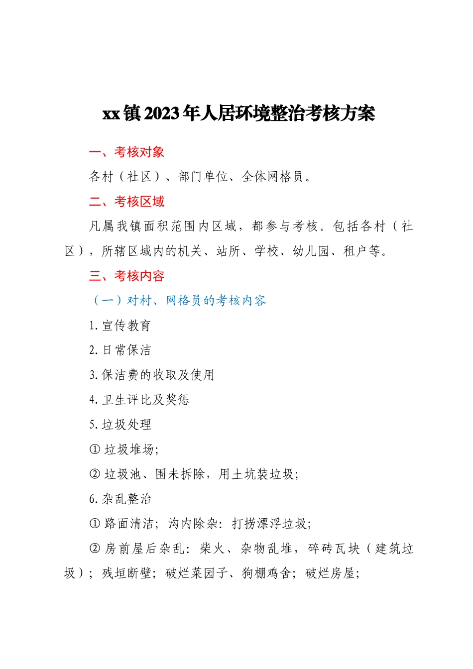 XX镇2023年人居环境整治考核方案.docx_第1页
