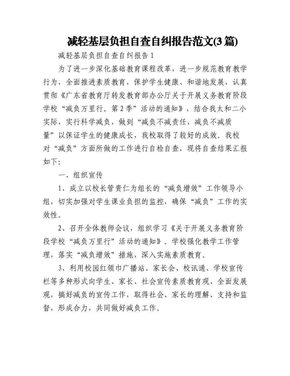 2023年(3篇)减轻基层负担自查自纠报告范文.docx_第1页