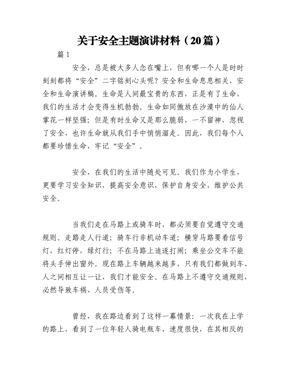2023年（20篇）关于安全主题演讲材料.docx_第1页
