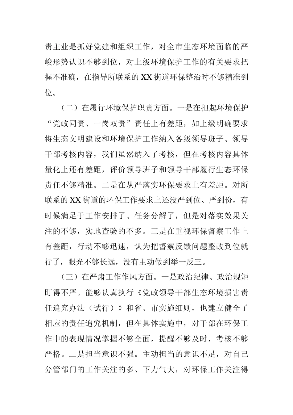 2023年在环保督察回头看问题整改专题民主生活会个人对照检查材料.docx_第2页