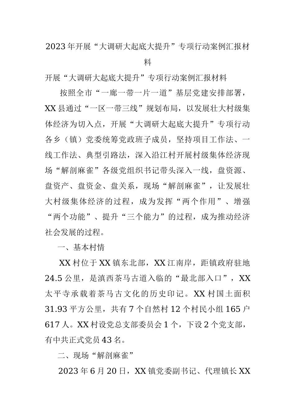 2023年开展“大调研大起底大提升”专项行动案例汇报材料.docx_第1页