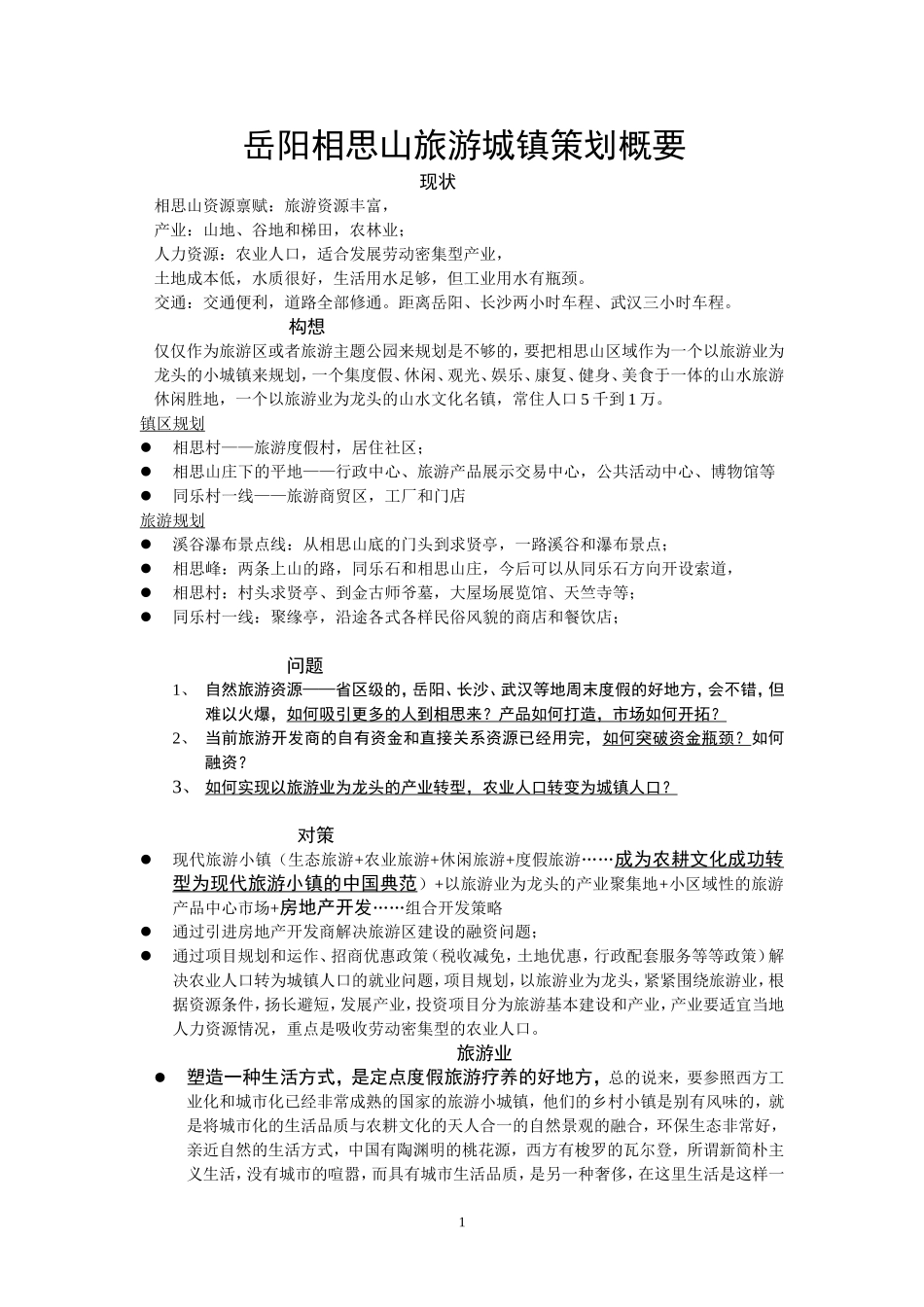 岳阳相思山旅游城镇策划概要.doc_第1页