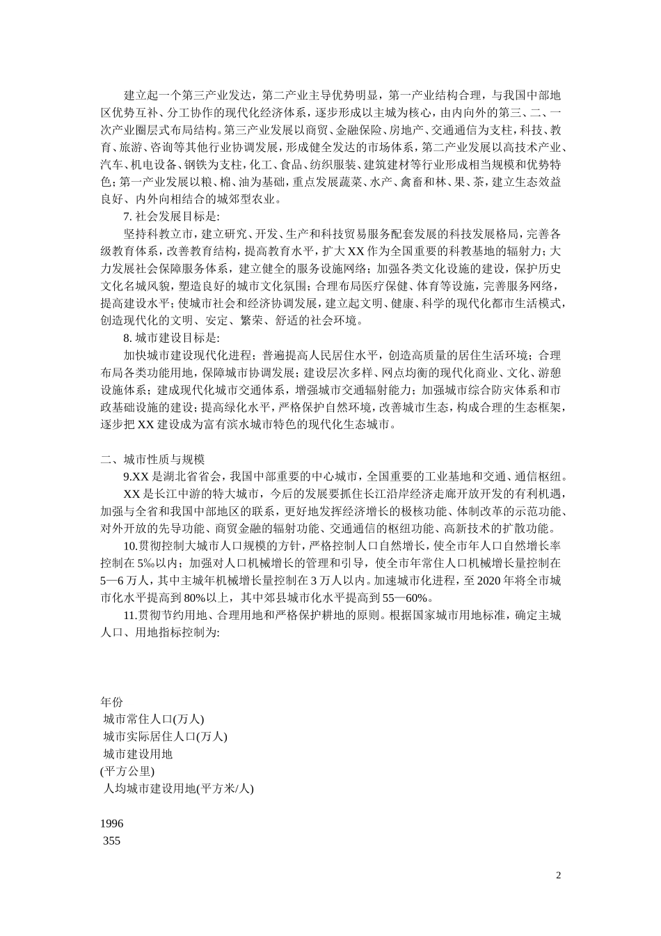 XX市城市总体规划(1996-2020年).doc_第2页