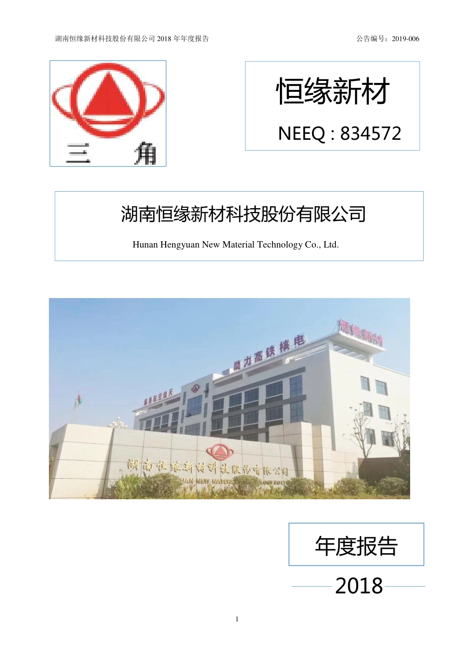 834572_2018_恒缘新材_2018年年度报告_2019-04-23.pdf_第1页