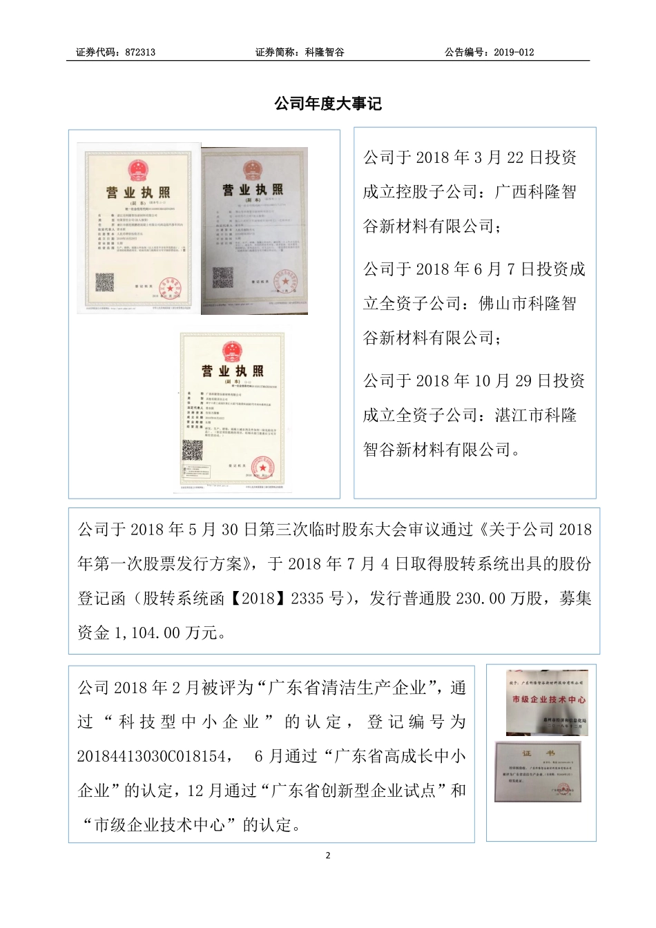 872313_2018_科隆智谷_2018年年度报告_2019-04-29.pdf_第2页