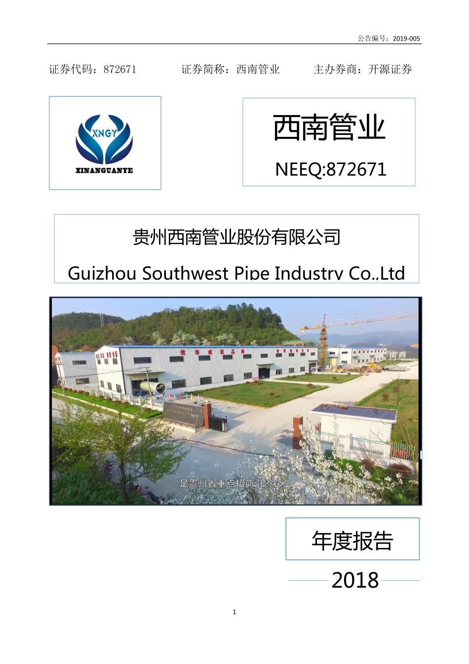 872671_2018_西南管业_2018年年度报告_2019-04-18.pdf_第1页