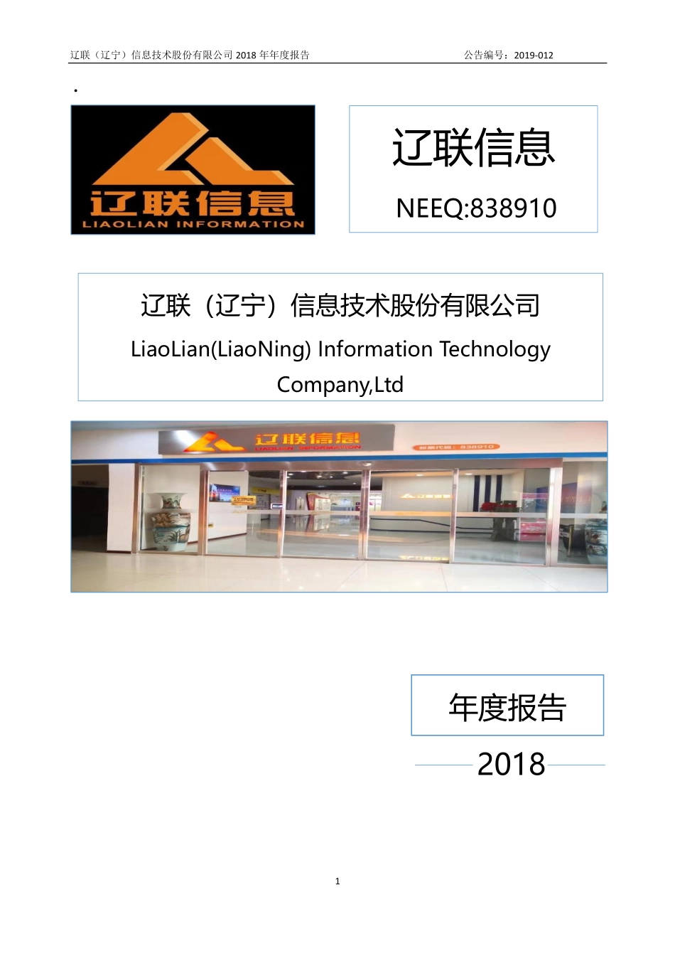 838910_2018_辽联信息_2018年年度报告_2019-04-21.pdf_第1页