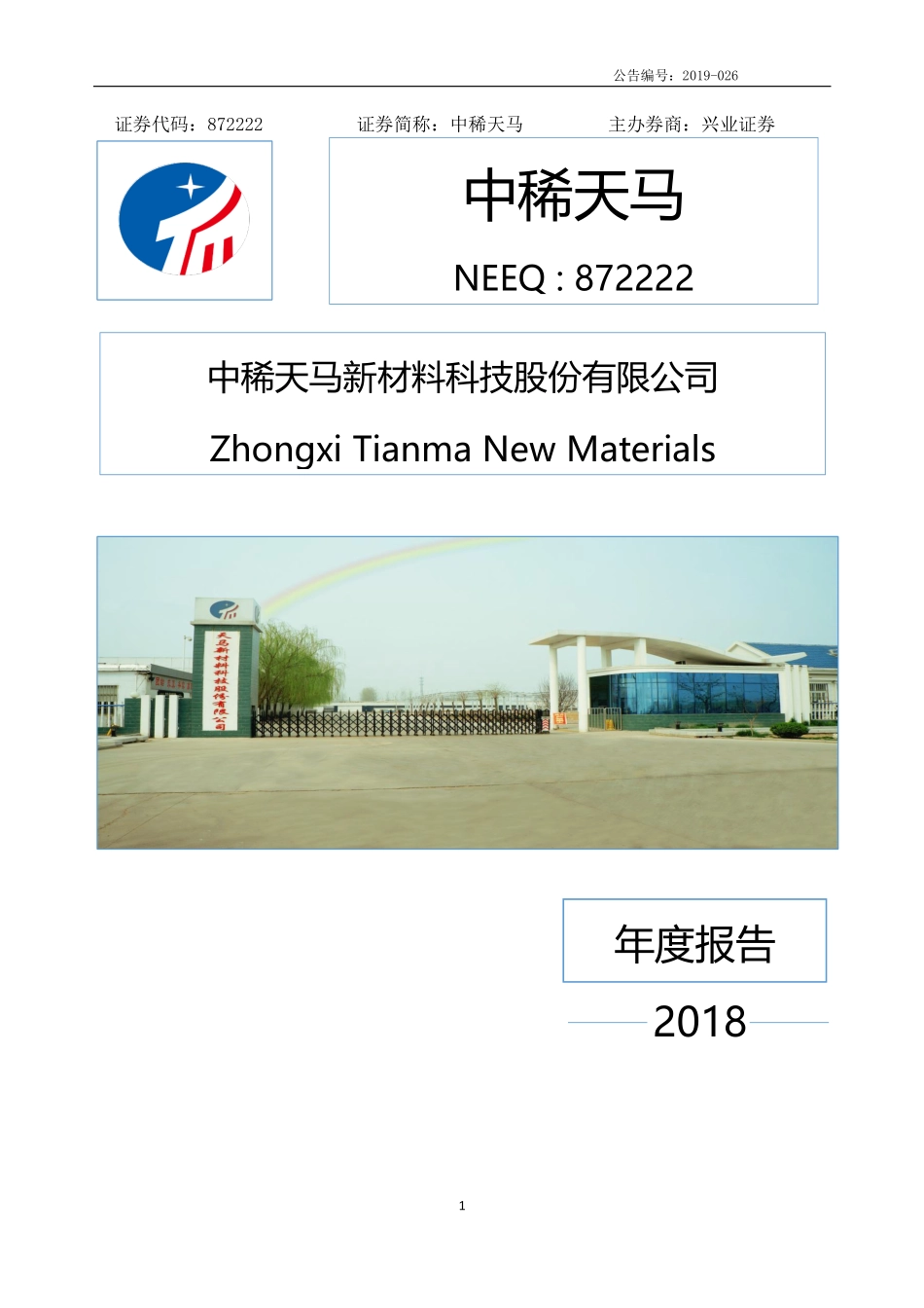 872222_2018_中稀天马_2018年年度报告_2019-04-11.pdf_第1页