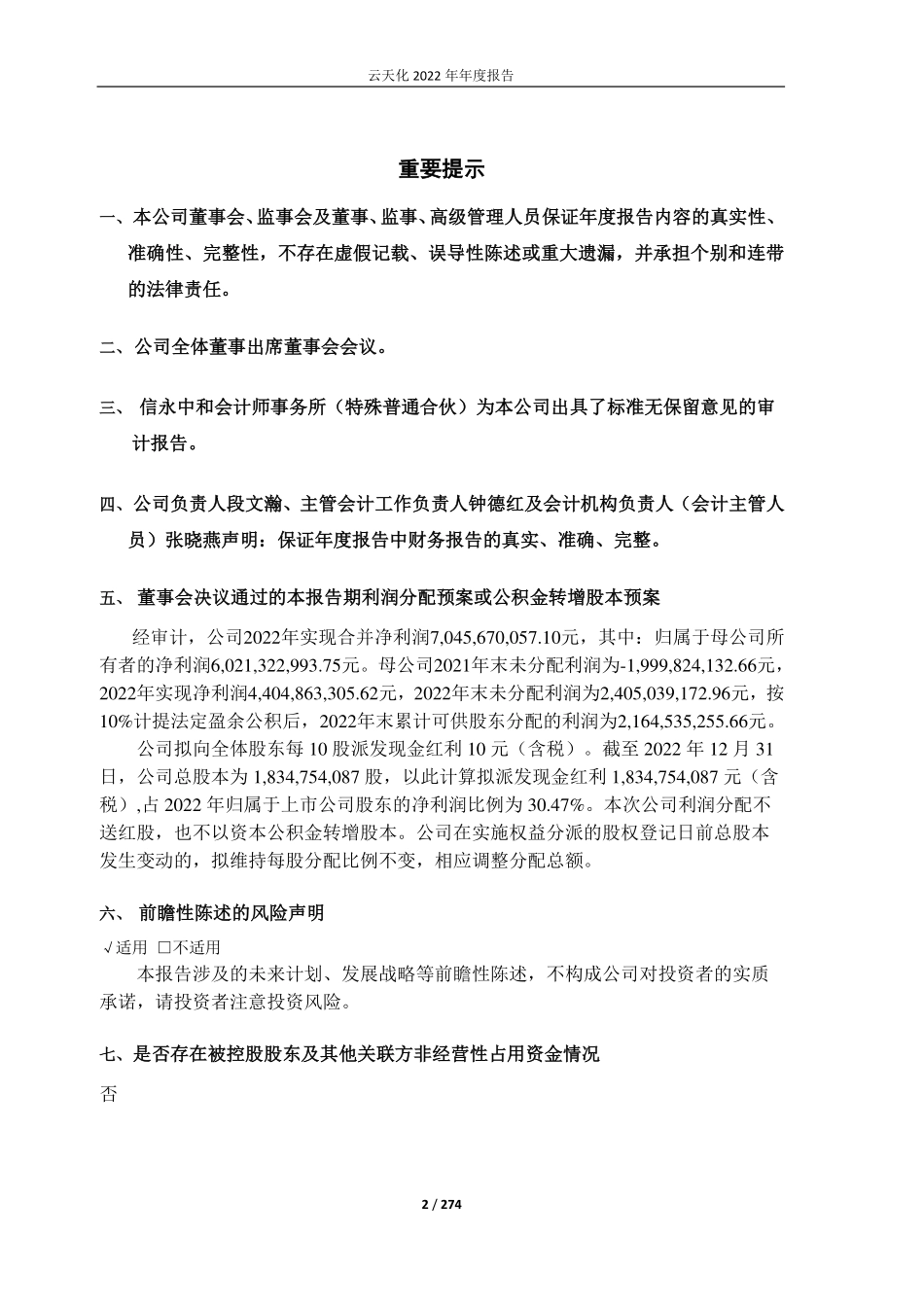 600096_2022_云天化_云天化2022年年度报告_2023-04-14.pdf_第2页