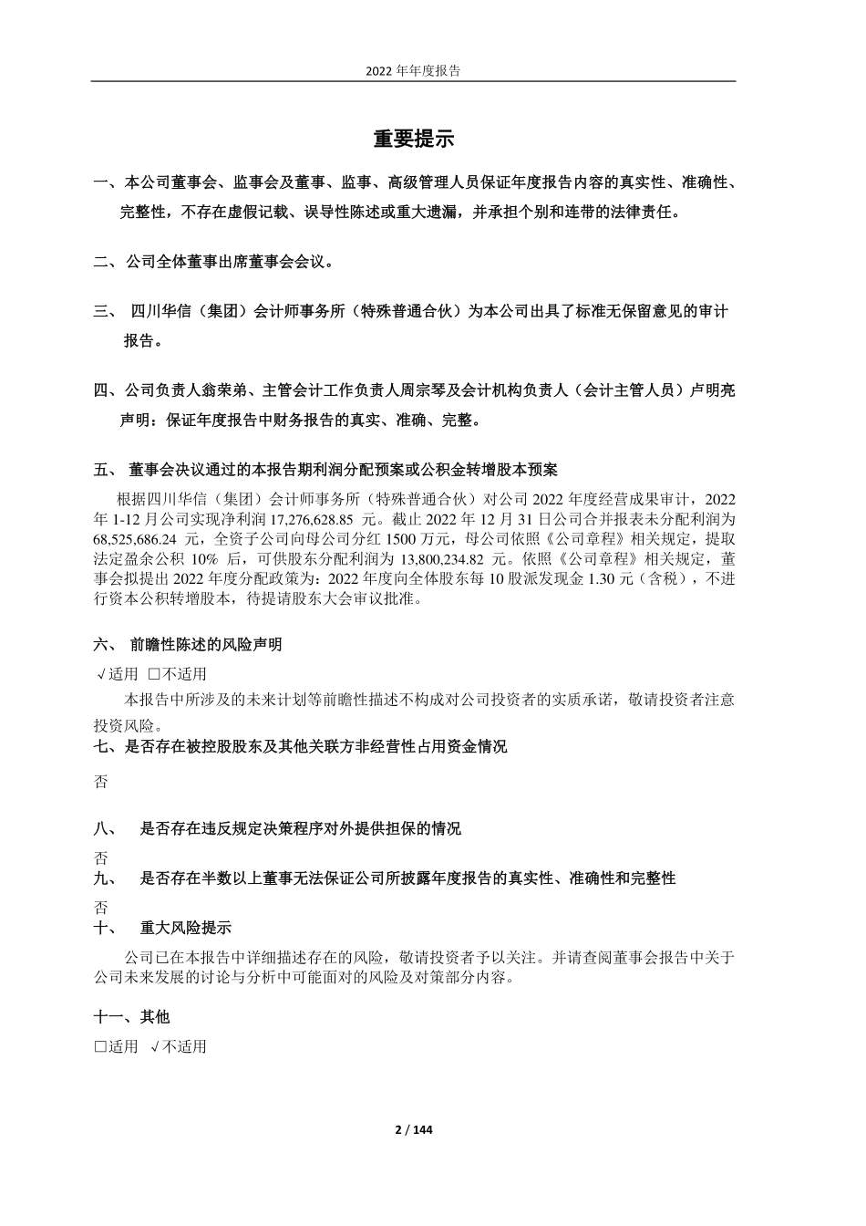600137_2022_浪莎股份_浪莎股份2022年年度报告_2023-04-24.pdf_第2页