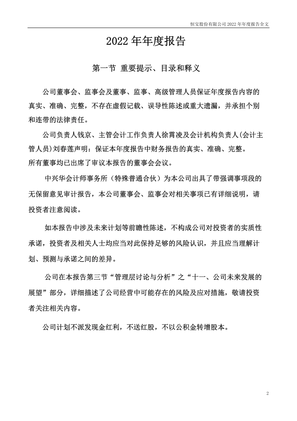 002104_2022_恒宝股份_2022年年度报告_2023-04-28.pdf_第2页