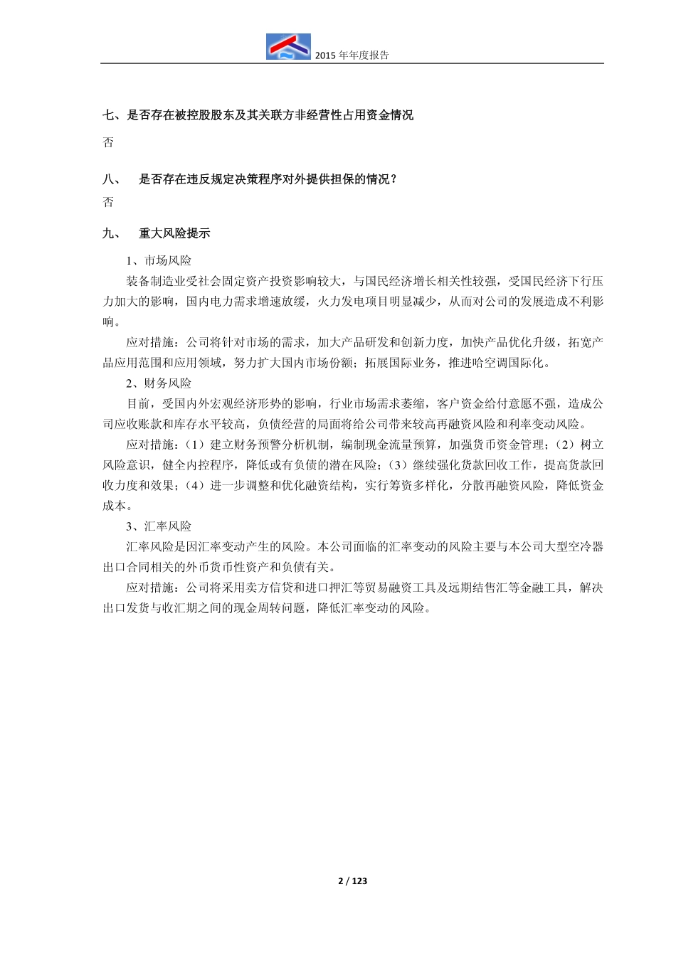 600202_2015_哈空调_2015年年度报告_2016-04-11.pdf_第2页