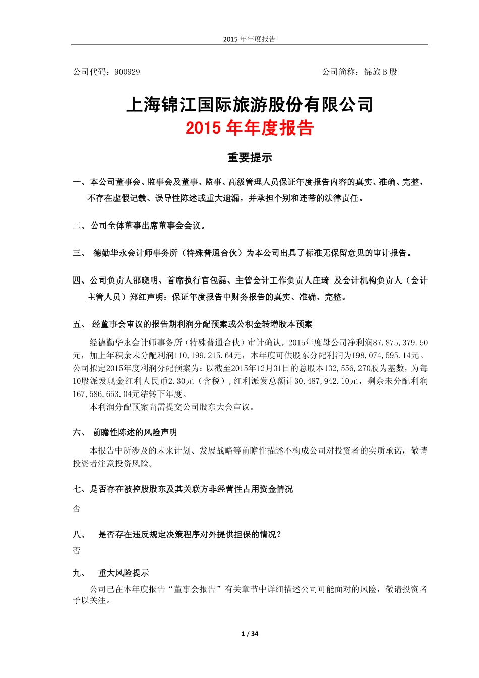 900929_2015_锦旅Ｂ股_2015年年度报告_2016-03-28.pdf_第1页