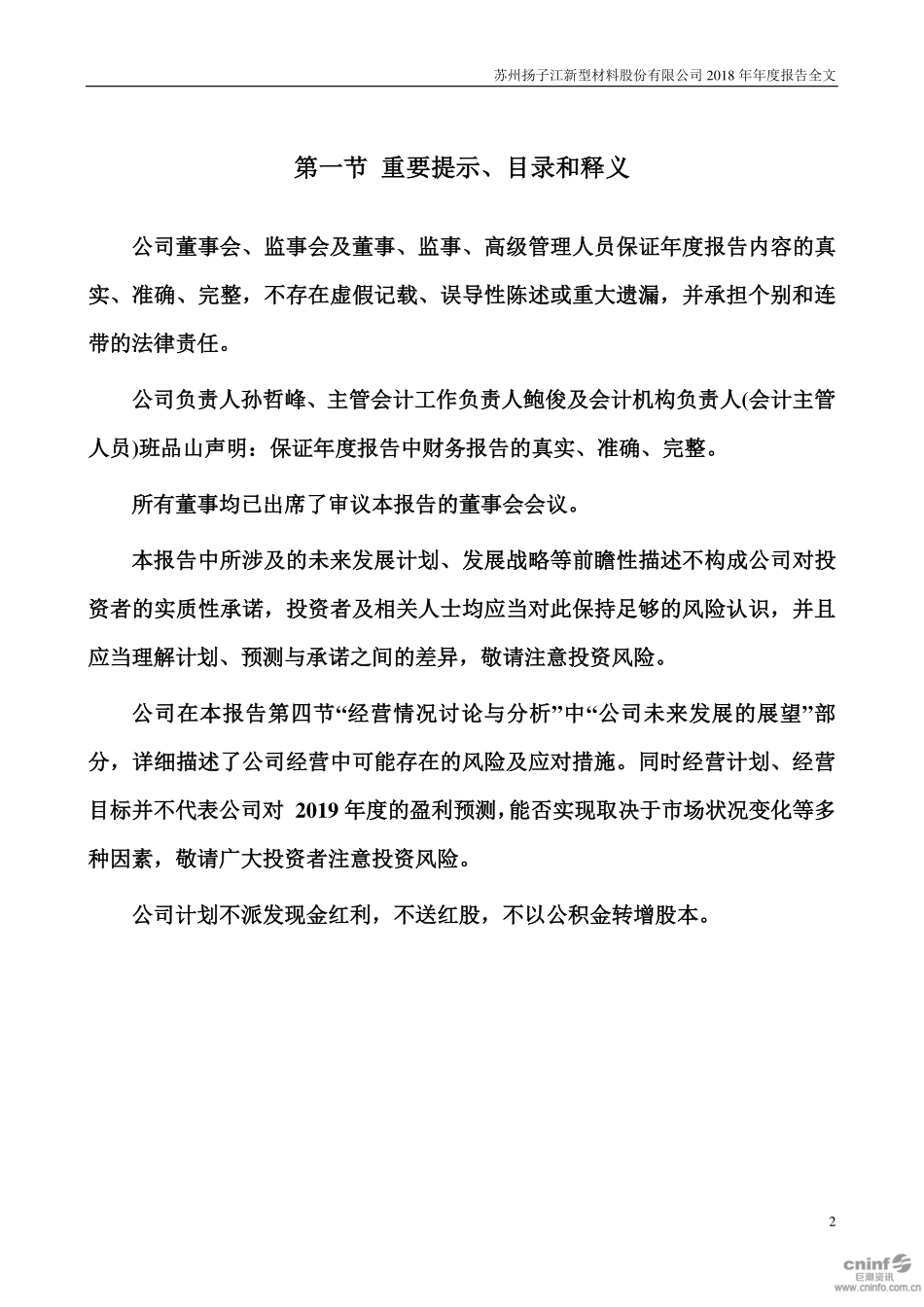 002652_2018_扬子新材_2018年年度报告_2019-04-28.pdf_第2页