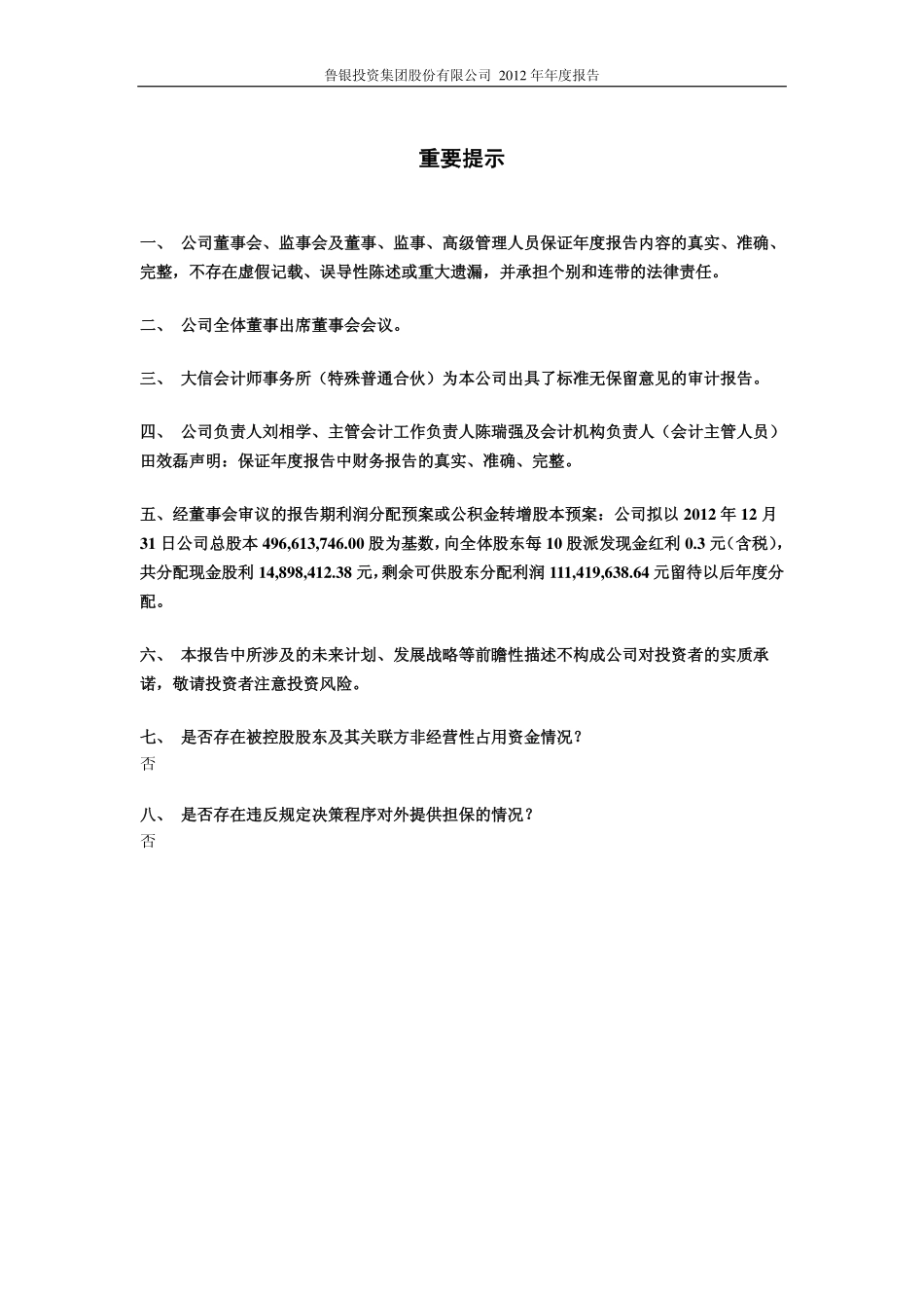 600784_2012_鲁银投资_2012年年度报告_2013-04-19.pdf_第2页