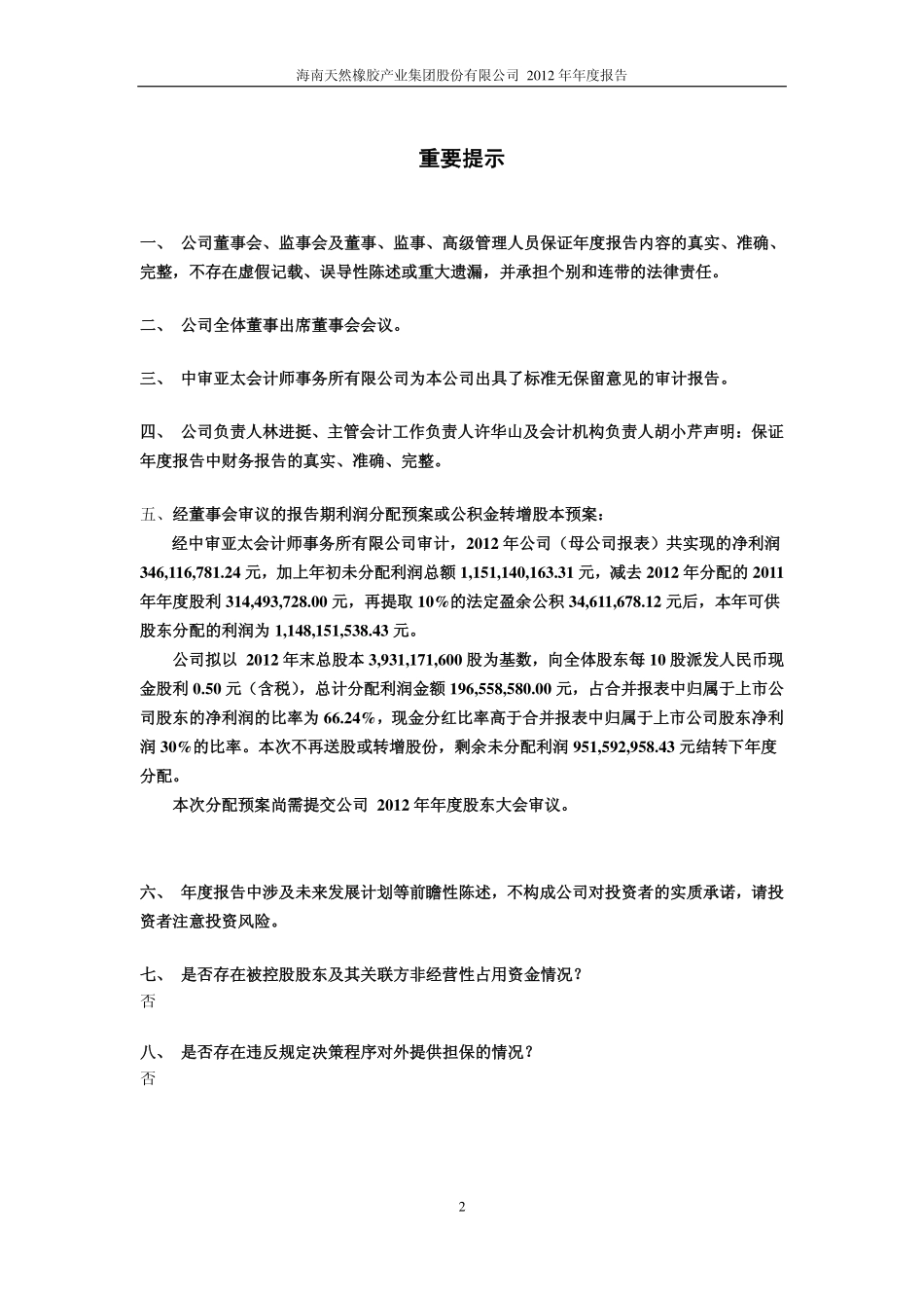 601118_2012_海南橡胶_2012年年度报告_2013-04-25.pdf_第2页