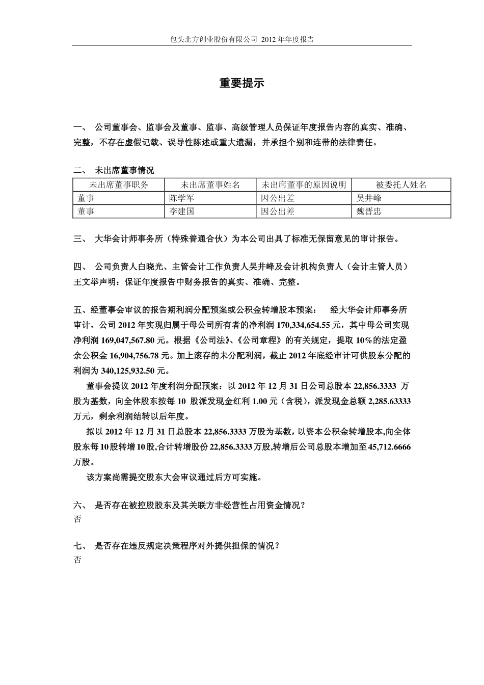 600967_2012_北方创业_2012年年度报告_2013-04-22.pdf_第2页