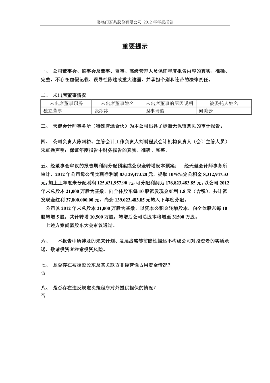 603008_2012_喜临门_2012年年度报告_2013-03-19.pdf_第2页