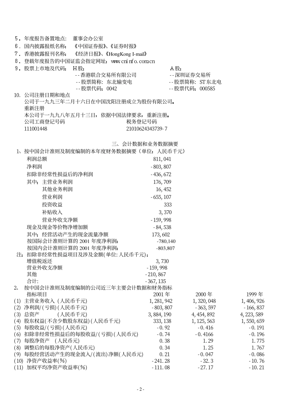000585_2001_＊ST东电_ST东北电2001年年度报告_2002-04-18.pdf_第2页